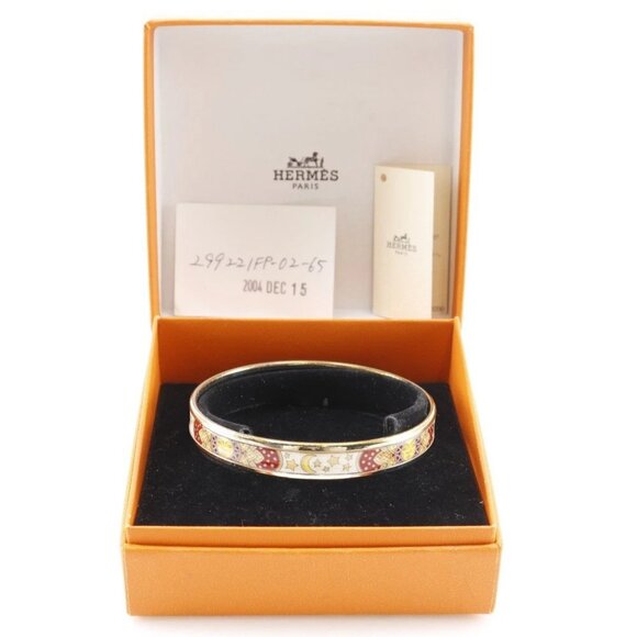 HERMES EmailPM Bangle cloisonne Sun, Moon and Stars White/Red metallic 19 - Picture 1 of 9
